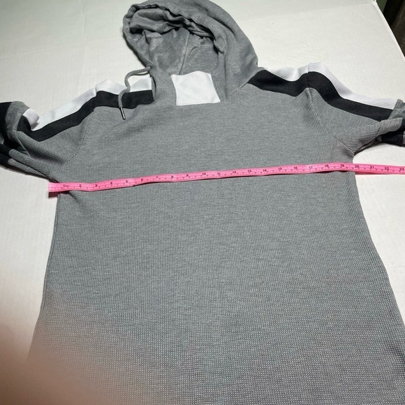 AMONGST OTHER Hooded Shirt Mens Size L Grey Waffle Knit Striped Casual - Picture 4 of 9